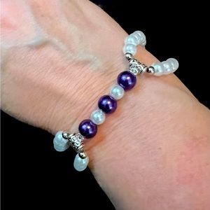 Purple and white with silver double bracelet.